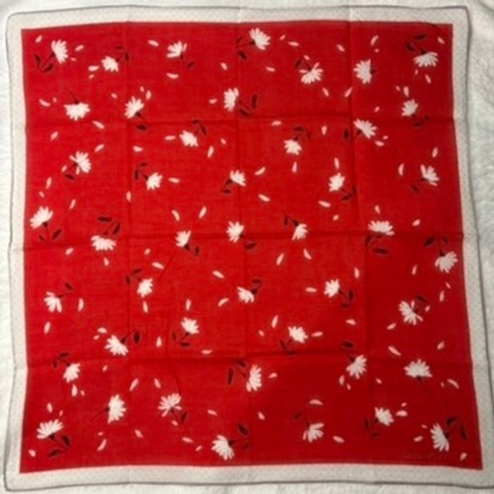 Vtg GIVENCHY Scarf Handkerchief Floral Daisy Red White 17"